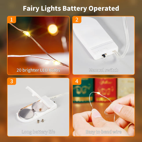 TingMiao 6 Pack Fairy Lights Battery Operated 7.2 ft 20 LED Mini String Lights Waterproof Silvery Copper Wire Firefly Starry Lights for Wedding Be...