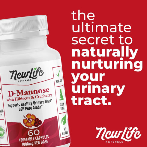 NewLife Naturals D-Mannose Capsules | w/Cranberry and Hibiscus Extracts | Natural Urinary Tract Health Supplement | 1400mg Pure Veggie Powder | 12...