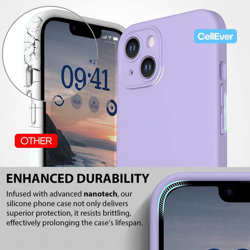 CellEver Heavy-Duty Silicone Case for iPhone 14 - Military Drop Protection, Camera Shield, Scratch-Free Interior, Light Purple...