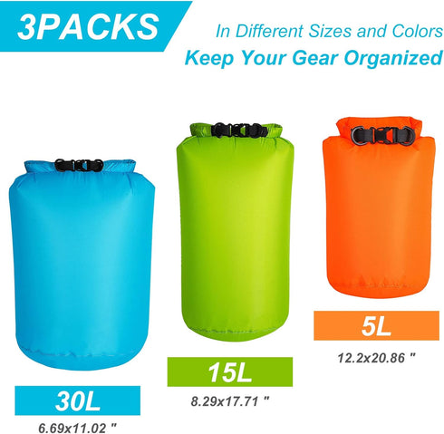 Dry Bags Waterproof bag 3-Pack, 5L/15L/30L Ultralight Dry Sack Portable Stuff Sack Waterproof Bags for Travel Camping Hiking Kayaking Backpacking ...