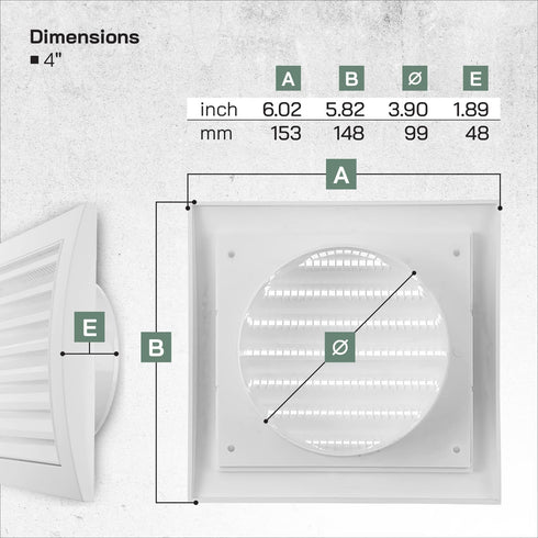 Vent Systems 4'' Inch White Pack of 2 Air Vent Cover Dryer Vents and Bathroom Exhaust Vents Pipe, Black Louvered Dryer Vent Cover Keeps Out Insect...