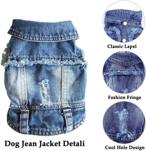 Cute Dog Jean Jacket, Cool Blue Pet Denim Coat Costume, Fashion Dog Puppy Clothes T-Shirt, Classic Soft Lapel Vests Comfort Pets Apparel for Small...