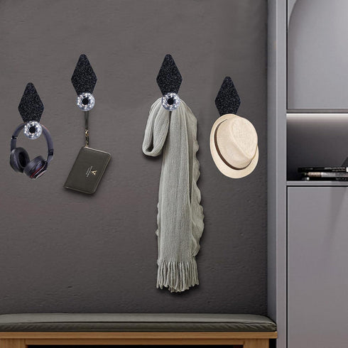 4 Pack Self Adhesive Wall Hooks, Diamond Shaped Crystal Glass Hooks Hat Holder Necklace Holders Wall Mounted Jewelry Organizer Clothes Hooks Hat S...