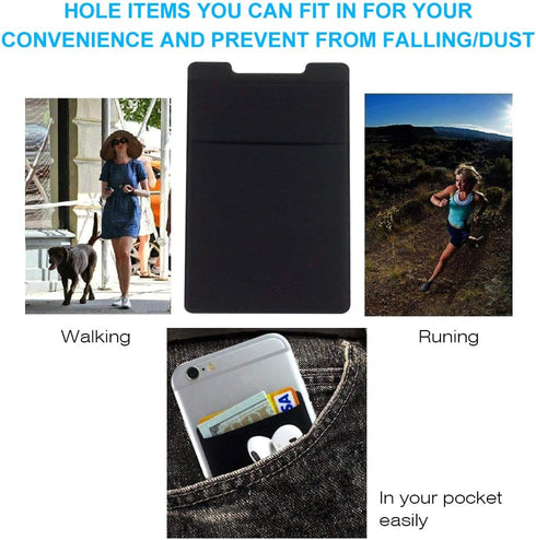 Cell Phone Stick on Wallet, Credit Card & Business Card & Id Holder (3 Packs) Compatible with iPhone, Android and Most Smartphones (Black + Pink)...