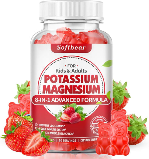 Potassium Gummies for Adults, High Absorption Magnesium Potassium Supplement with Vitamin B6 for Leg Cramps & Muscle Health Sugar-Free Vegan Straw...