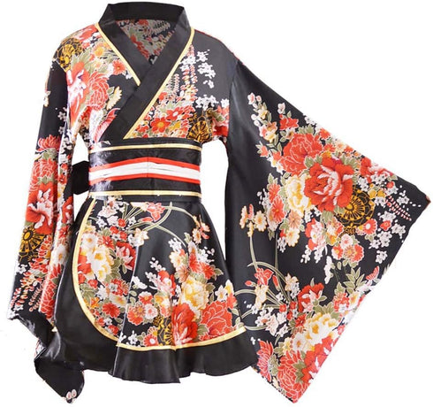 HongH Kimono Bathrobe Costume Japanese Traditional Cosplay Women's Sexy Sakura Pattern High Split Long Kimono...