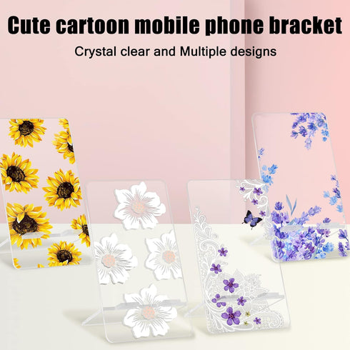 Cute Phone Stand for Desk Clear Yellow Sunflower Girls Women Kids Pretty Flower Floral Adjustable Phone Stand Holder Desk Accessories Compatible w...