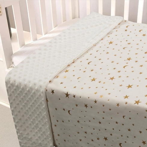 Baby Blanket for Boys Girls Soft Minky with Double Layer Dotted Backing, Star and Moon Printed 30 x 40 Inch Receiving Blanket (Beige)...