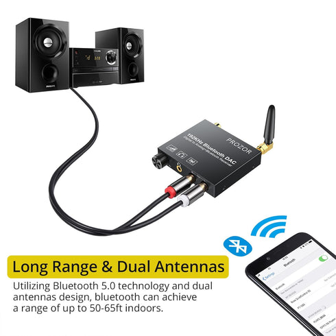 PROZOR 192kHz Digital to Analog Audio Converter with 5.0 Bluetooth Receiver,Optical to RCA Converter with Volume Adjustable, Optical Coaxial Bluet...