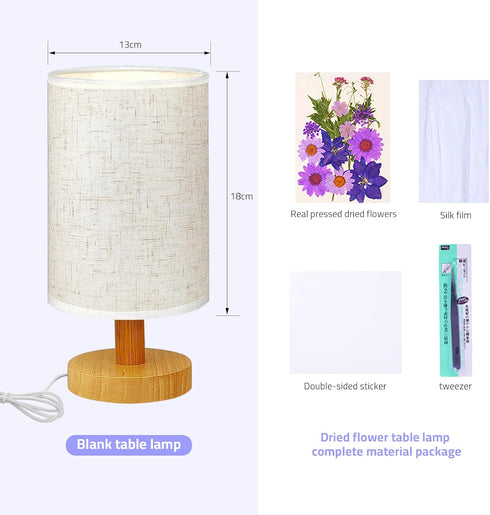 Flower Lamp Bedside Lamps Pressed Flowers Table Lamp with Wood Base – Linen Shade Small Lamps for Nightstand, Bedroom Living Room Kids Rooms Class...