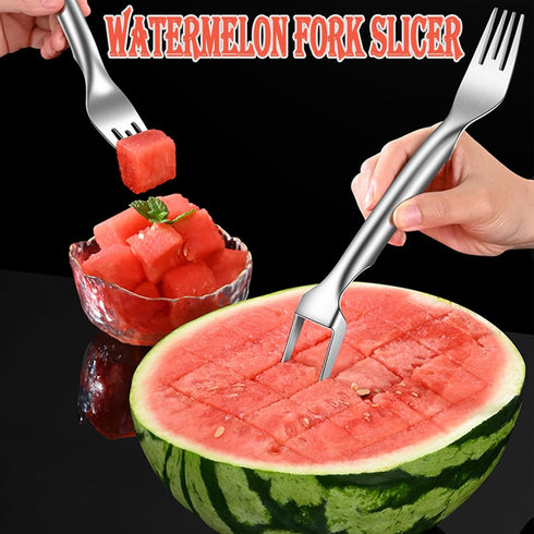 2 in 1 Watermelon Slicer Cutter,Stainless Steel Watermelon Fork Slicer,Dual Head Slicer and Fork Fruit Cutting Tool Watermelon Knife for Family Pi...