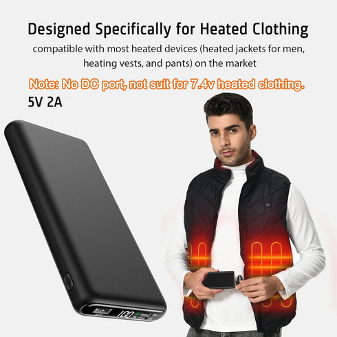 Heated Vest Battery Pack 26800mAh Power bank,22.5W Fast Charge 5v 2a Portable Charger With LCD Display Phone Charger,Dual Input Output USB-C Compa...