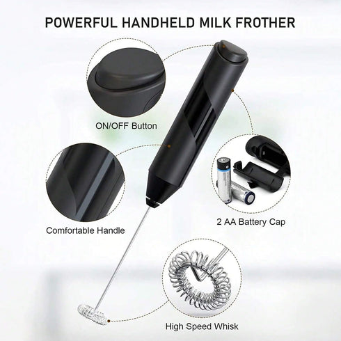 Electric Milk Frother Handheld Battery Operated Foam Maker Mini Whisk Drink Mixer for Coffee Frappe Cappuccino Latte Matcha Hot Chocolate Black...