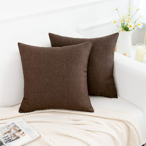 RainRoad Linen Decorative Throw Pillow Covers Cushion Cover Pillow Case for Sofa Couch Bed Chair, Soft Square Dark Brown Throw Pillows 18x18 Inch,...