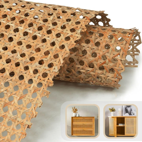 Premium 14" Cane Webbing Roll - 100% Natural Rattan Material (Not Plastic) - 3.3 Ft Length Hexagon Rattan Fabric, Open Weave Rattan Sheets for DIY...
