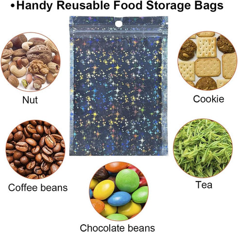 Holographic Bags 4x6 Inch,100PCS Star Pattern Resealable Mylar Bags Zip Lock Bags For Food Storage Candy Wrap Jewelry Lip gloss...