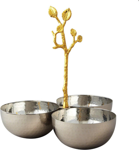 Golden Vine Hammered Triple Bowl, Silver/Gold...