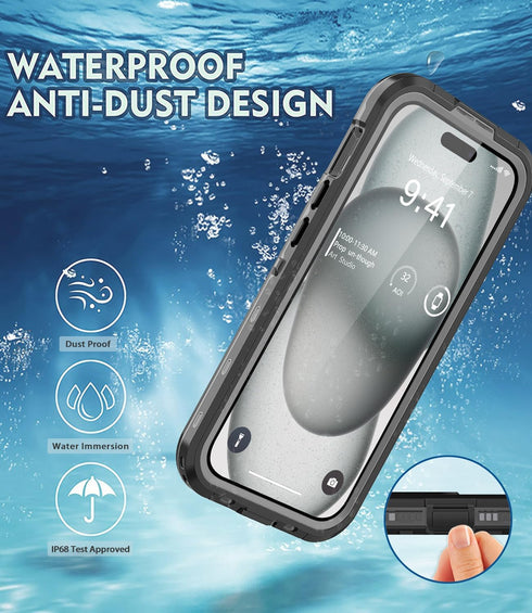 Design for iPhone 15 Plus Waterproof Case, Shockproof Dustproof Phone Case for iPhone 15 Plus with Screen Protector, Full Body Protective Case for...