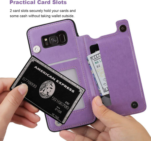 Vaburs S8 Case Wallet with Card Holder, Embossed Butterfly Premium PU Leather Double Magnetic Buttons Flip Shockproof Protective Case Cover for Sa...