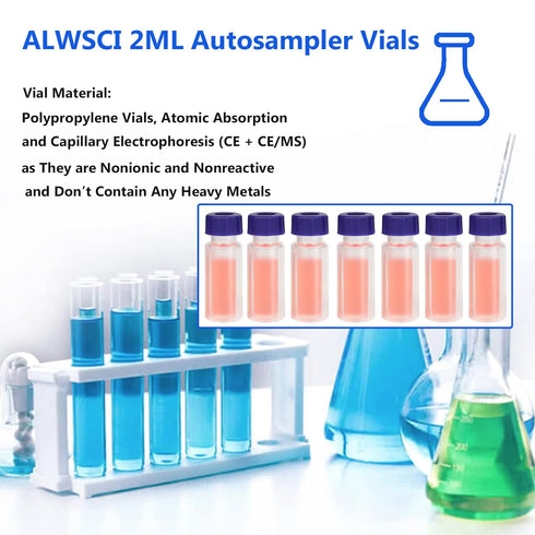 2ML Polypropylene Vials, 9mm Short Thread Vial with Micro Volume 700µL, Blue Screw Cap with Hole, WhitePTFE&Red Silicone Septa, for Ion Chromatogr...