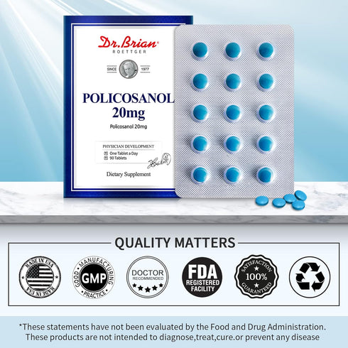 Dr. Brian Policosanol 20mg Sugar Cane, Policosanol Supplements for Body Health | Non-GMO | Vegetarian 90 Tablets...