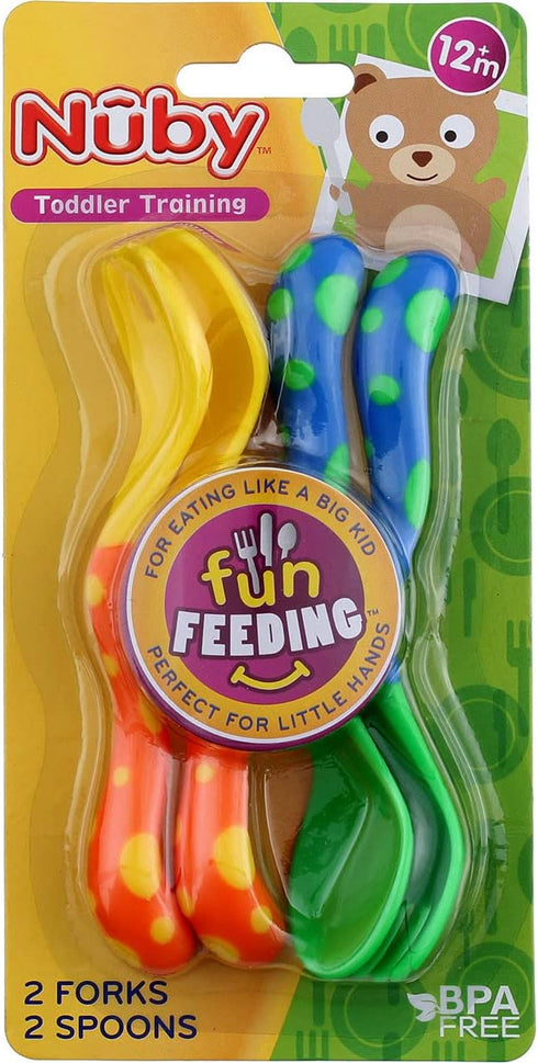 Nuby Fun Feeding Spoons & Forks 2-Pack - yellow/green, one size...