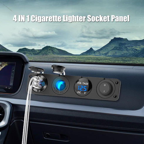 4 in 1-12V USB Outlet RV Accessories Marine Switch Panel Plug, PD3.0 and Dual QC3.0 Car USB Port Aluminum Charger, Lighted 150W Cigarette Lighter ...