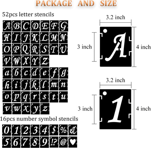 Alphabet Letter Stencils 3 inch, 68 Pcs Reusable Plastic Letter Number Symbol Stencil, Interlocking Template Kit for Painting on Wood, Wall, Fabri...