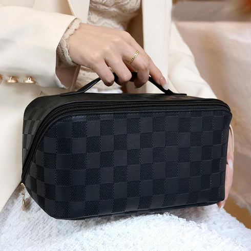 MINGRI Large Capacity Travel Cosmetic Bag for Women,Makeup Bag Travelling PU Leather Cosmetic Bag Waterproof,Multifunctional Storage Travel Toilet...