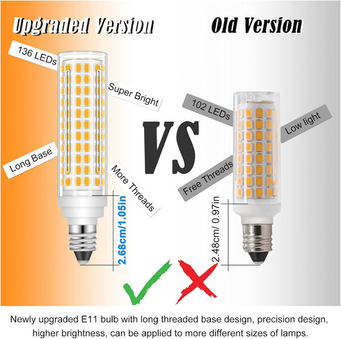 JD E11 LED Bulb Dimmable, E11 120V 100W Halogen Equivalent, T3/T4 Mini Candelabra Base, 10W 1000 LM E11 Bulbs for Ceiling Fans, Chandeliers, Cabin...