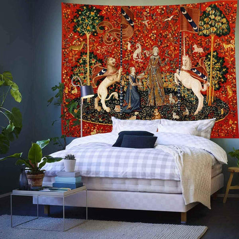 Medieval Lady & Unicorn Tapestry for Bedroom, Living Room, Apartment & Dorm Decor - 80x60 Inches...