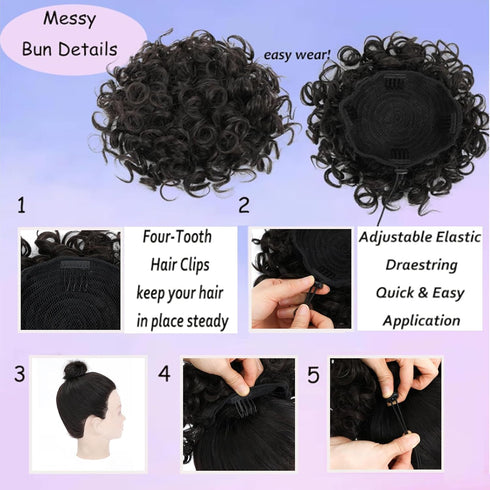 Messy Bun Hair Piece for Women Elastic Drawstring Curly Bun Loose Wave Bun Hair Pieces Fake Messy Hair Bun Extensions for Women Daily Use (Gray Br...