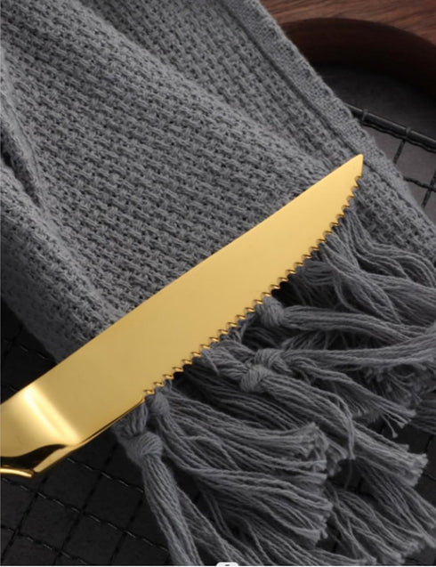 Steak Knife Set, 4-Piece Serrated Steak Cutlery Steak Knife, Gold Stainless Steel Steak Cutlery Knife for Home, Restaurant, Hotel, 22cm...