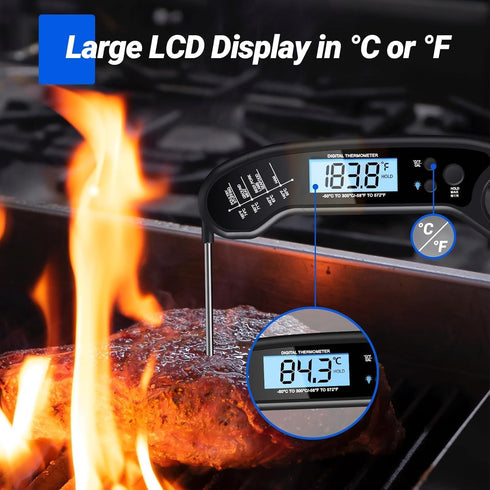 Meat Thermometer Digital, Instant Read Meat Thermometer for Grill and Cooking, IP66 Waterproof Food Thermometer for Kitchen and Outside, BBQ, Turk...