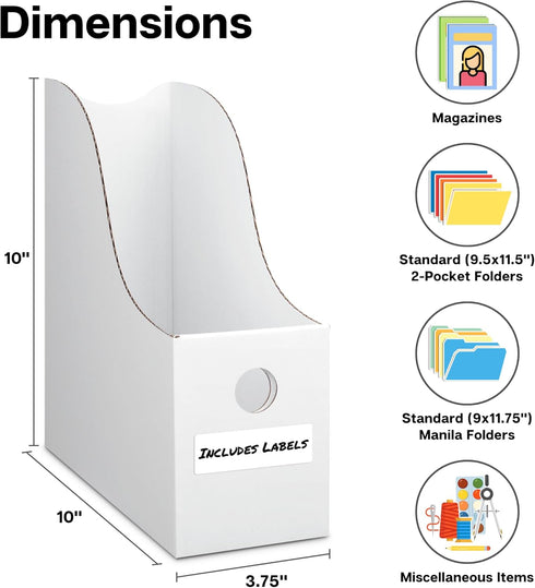 Dunwell White Magazine File Holder (2 Pack) - Sturdy Cardboard Magazine Holder, Vertical File Folder Holder, Magazine Holder for Desk, Shelves, Of...