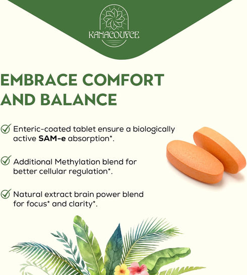 1100mg SAM-e (S-Adenosyl-L-Methionine), SAM e Supplement for Mood, Joint & Liver, Highest Concentration of Active S,S Form SAMe, Vegan, 60 Tablets...