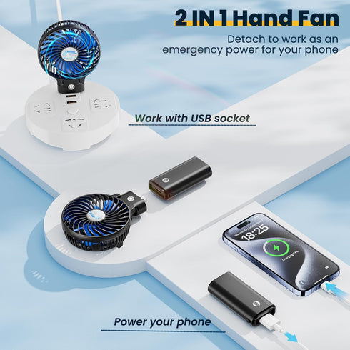 HandFan 5200mAh Portable Handheld Fan Rechargeable with Power Bank-3 Speeds Foldable Personal Cooling, 2-IN-1 Hand Held Fan Battery Operated, 20H ...