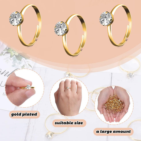 Whaline 72Pcs Gold Bridal Shower Diamond Rings, Adjustable Engagement Rings for Wedding Table Decorations, Bridal Shower Game and Party Favors...