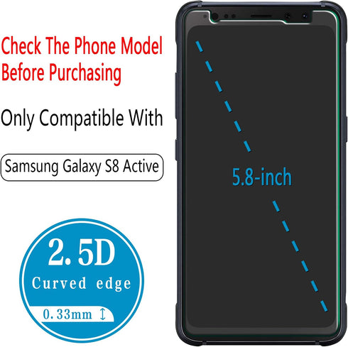HPTech (2 Pack) Tempered Glass For Samsung Galaxy (S8 Active) Screen Protector, Anti Scratch, Bubble Free, Case Friendly......