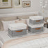 Yawinhe Storage Boxes with Lids, Linen Fabric Bin, Cube Organizer Basket, Washable and Leather Handle, for Home, Closet, White/Grey, 15.0''Lx9.8''...
