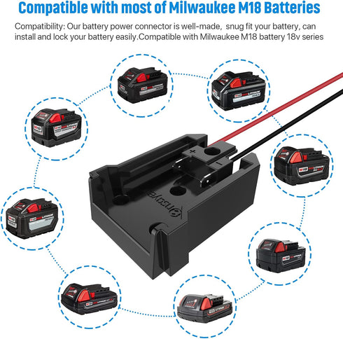 Power Wheel Adapter with Fuse&Switch for Milwaukee 18V Battery, Non-Blown Tight Battery Adapter with 4Pcs 30A Fuse and Wire Terminal, 12 AWG Wire,...