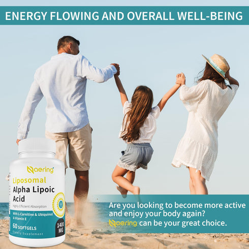 Liposomal Alpha Lipoic Acid 1400mg Softgels, ALA Supplement with L-Carnitine 1000mg, Ubiquinol (Active CoQ10) 100mg and Vitamin E 10mg,Alpha-Lipoi...