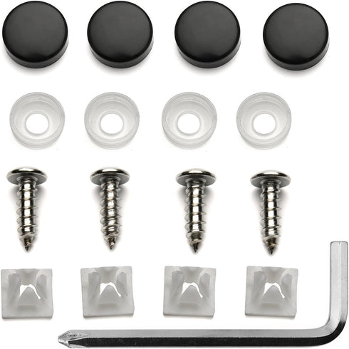 LFParts Stainless Steel License Plate Tag Frame Screws Fasteners + Black Screw Caps...
