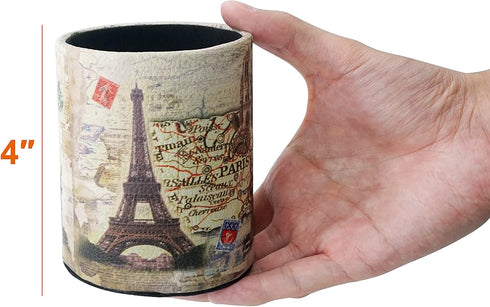 Vintage Pen Pencil Holder Cup Retro Desk Organizer for Home Office Living Room (Beige Paris Eiffel Tower Round)...