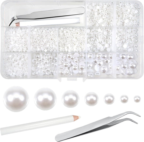 TOAOB 13000pcs White Flat Back Pearl Beads Half Round Imitation Pearls 2mm to 10mm Assorted Sizes Plastic Gem Pearls for Crafts Nails Phone Shoes ...