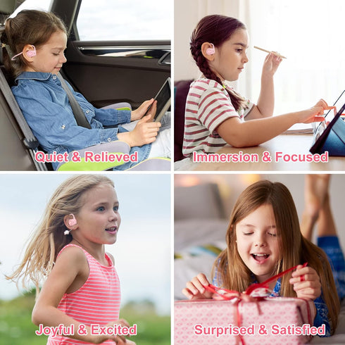 MeloAudio Kids Headphones, Open Ear Headphones, Kids Wireless Headphones with Microphone, Pink Headphones for Girls, Ultra-Light, Perfect for iPad...