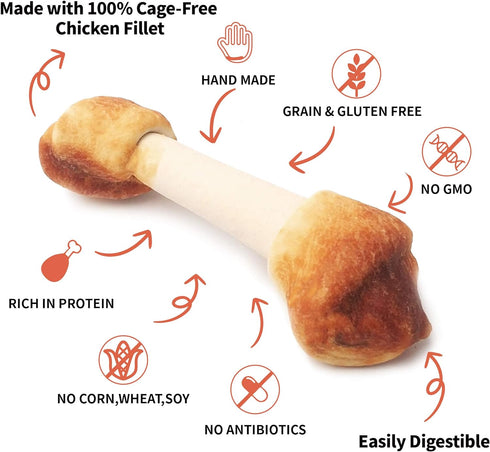 Premium Dog Bones, Rawhide-Free, Made with Real Chicken and Wholesome Vegetables, Made with Limited Ingredients (Large 2pcs/Pack)...