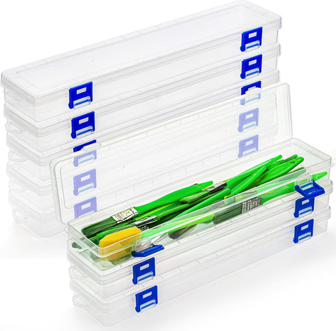 8 Pack Plastic Paint Brush Holder, 13" Long Translucent Watercolor Pens Pencils Case with Buckle Design, Paintbrush Drawing Tools Storage Box Cont...