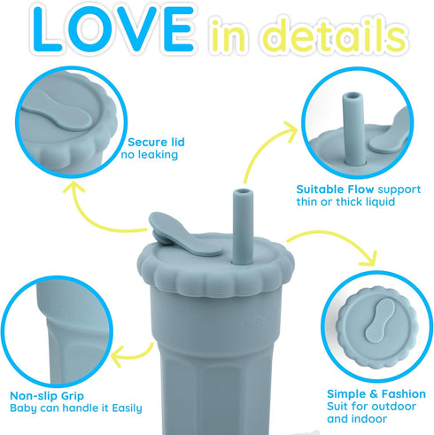 Silicone Parent-child Straw Cup, BPA Free Heat Resistant Resisit, Silicone Straw Baby Cups Set, Silicone Cup for Big Kids Toddlers (Ether)...