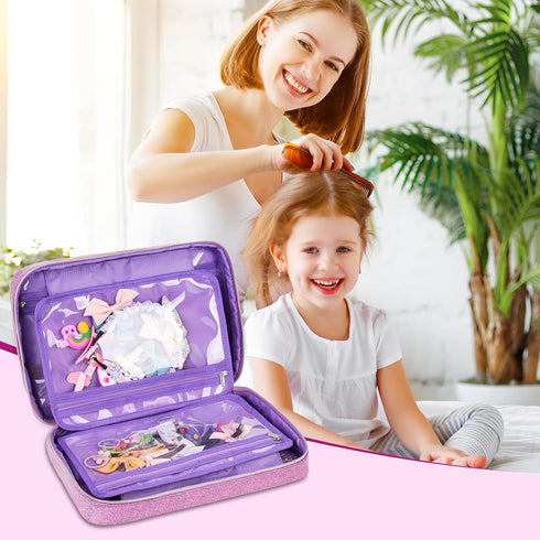 Hair Accessories Organizer, Shiny Bow Holder for Baby Girls, Travel Hair Storage Bag for Hair Clips, Headbands, Scrunchies and Hair Ties(Purple)...